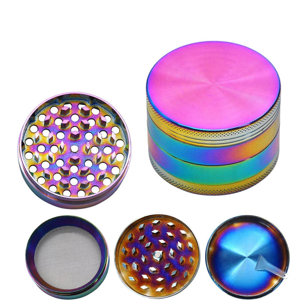 4-layer zinc alloy smoke grinder with mesh pollen screen, small portable herb and spice grinder in picture colour