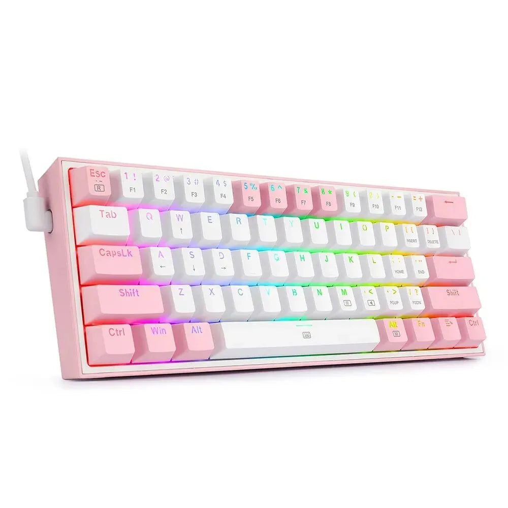 White pink RGB illuminated mechanical keyboard with dual colour keycaps and multimedia controls