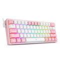 White pink RGB illuminated mechanical keyboard with dual colour keycaps and multimedia controls
