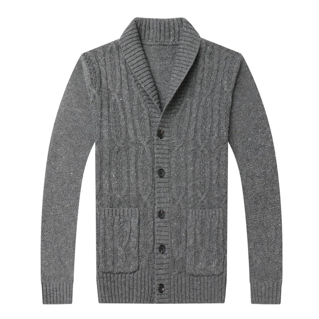 Korean style jacquard pattern knitted cardigan for men in straight cut with button front