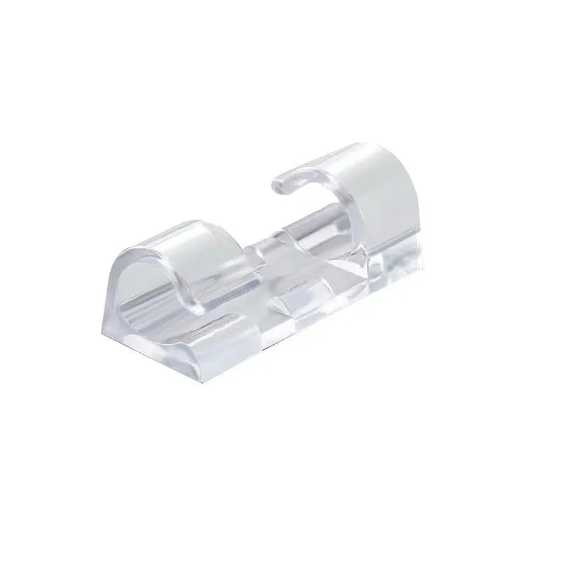 Transparent self-adhesive cable clips in four sizes for punch-free wire organisation
