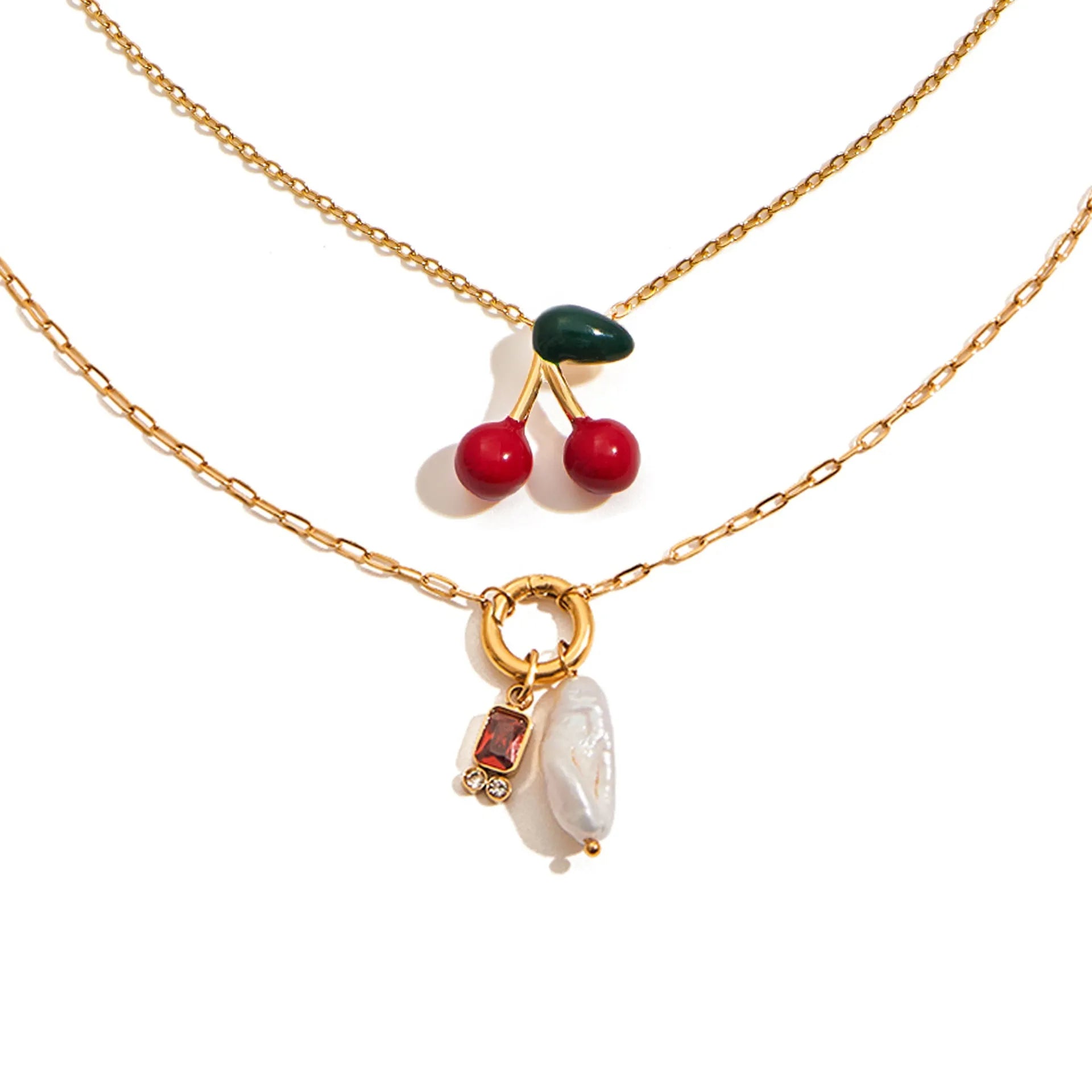 Stainless steel cherry-shaped pendant necklace with titanium steel finish on a regular chain, available in JDN0303030-1 colour