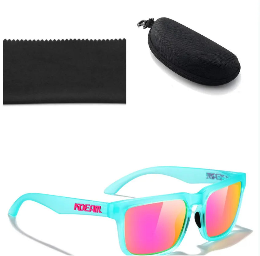 Polarized square sunglasses with TAC lens and PC frame, available in 12 colours