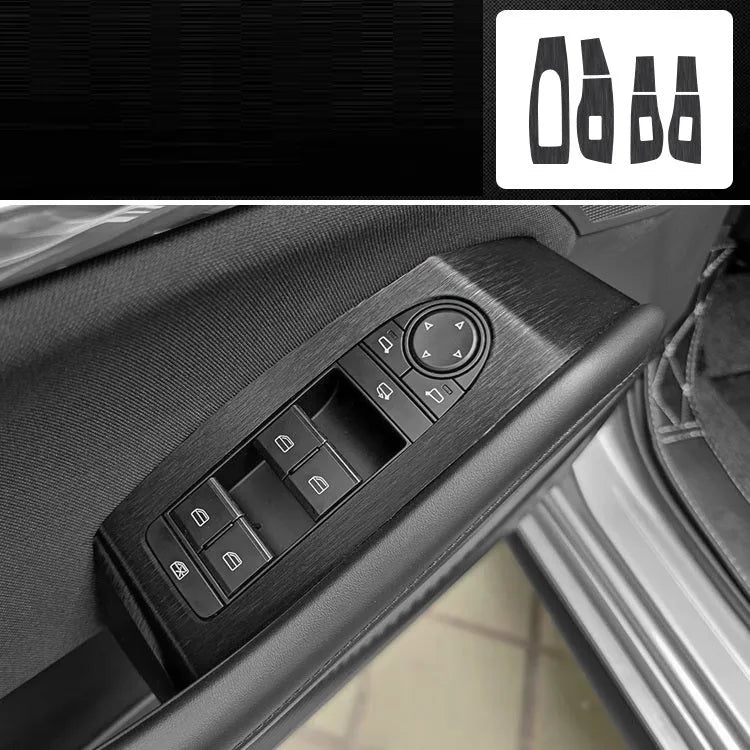 Car interior decorative film sticker kit showing pre-cut pieces for centre console and trim modification