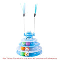4-tier interactive cat puzzle ball toy with six coloured balls, two teasing rods, and bell on top