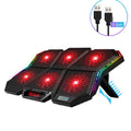 Ice Magic 6 notebook radiator with six cooling fans, black and red plastic housing.