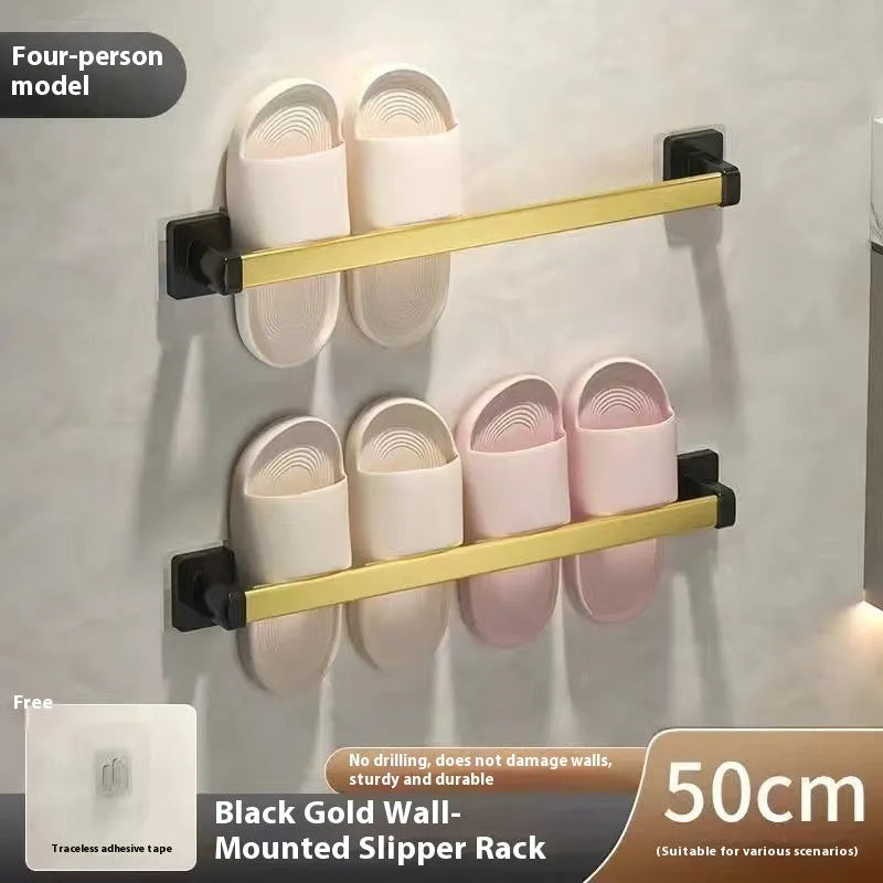 Wall-mounted bathroom slipper rack with seat in Nordic style, carbon steel construction, punch-free installation