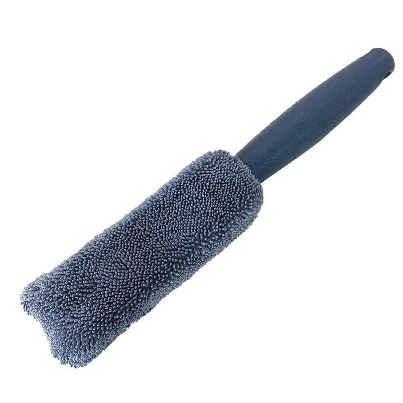 Microfiber long handle car wash tyre brush in blue or grey for cleaning vehicle wheels