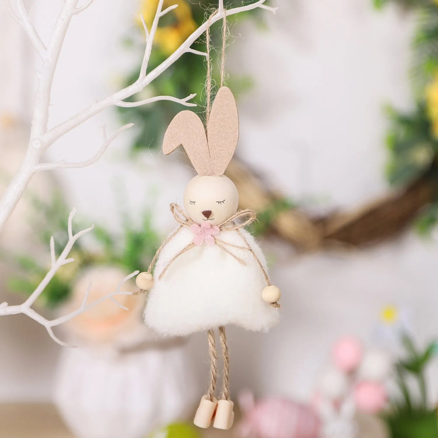 Easter cloth rabbit hanging decoration 18cm in four colour options on a white background