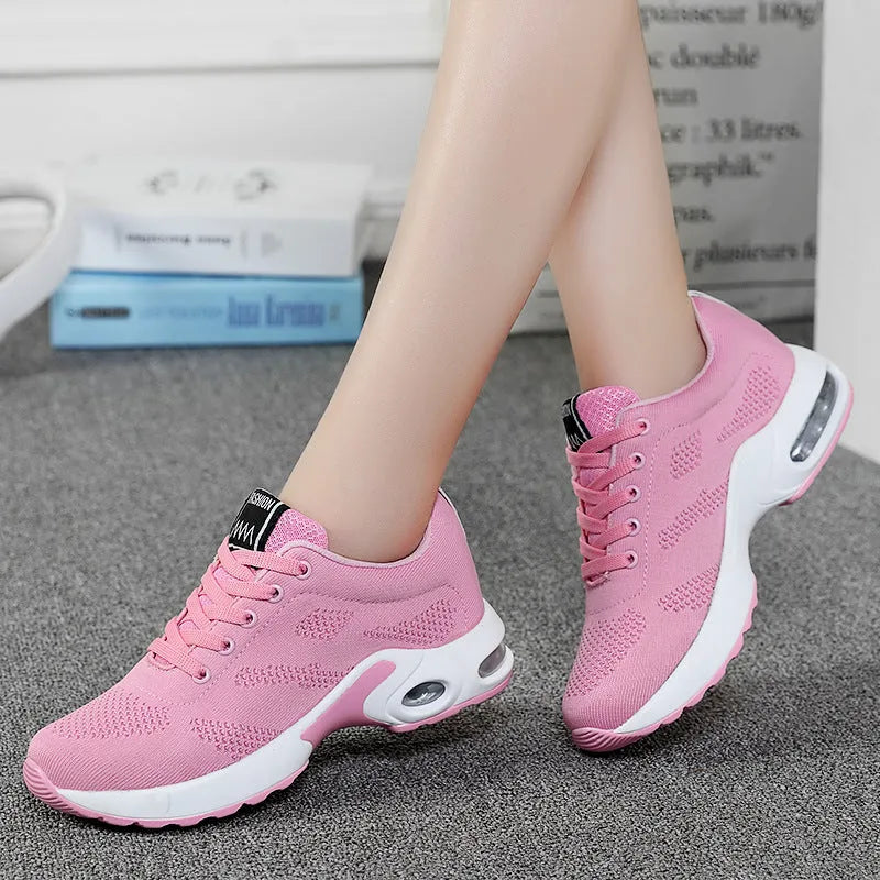 Dense mesh flyknit breathable flat heel casual women sneaker in grey with round toe and cross strap