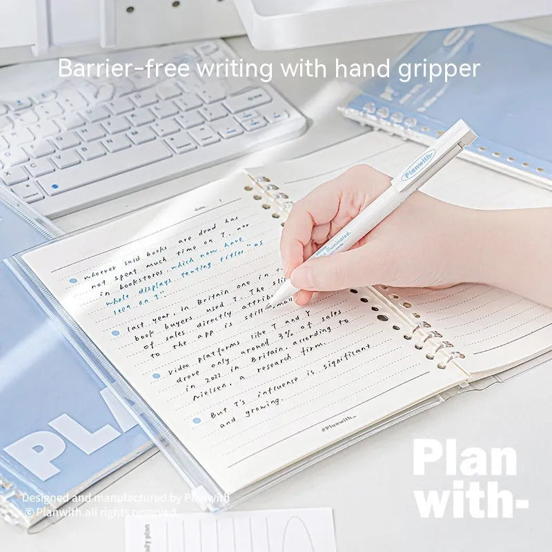 A5 loose spiral notebook with PVC binding in white and blue colour options showing removable page function