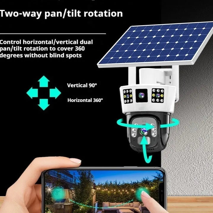 Solar binocular three-screen surveillance camera for outdoor security monitoring