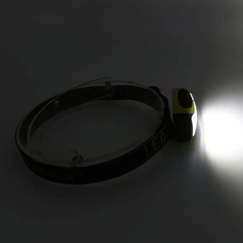 Yellow plastic headlamp with three-speed settings for hands-free outdoor and work lighting