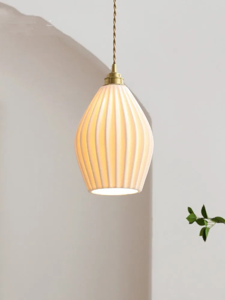 Brass bedside chandelier with copper body and ceramic shade, dual suction or hanging mount, 111V-240V