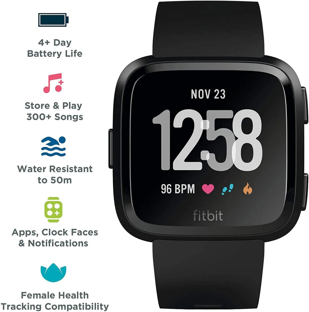 Black waterproof smart watch with heart rate monitor and sleep tracker on a silicone strap.