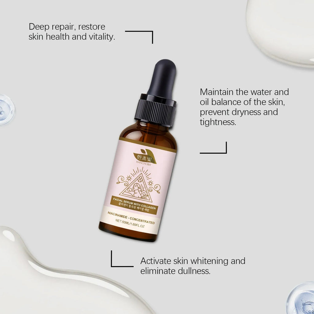 Collagen facial fluid 50ml bottle with nicotinamide and glycerol for face hydration