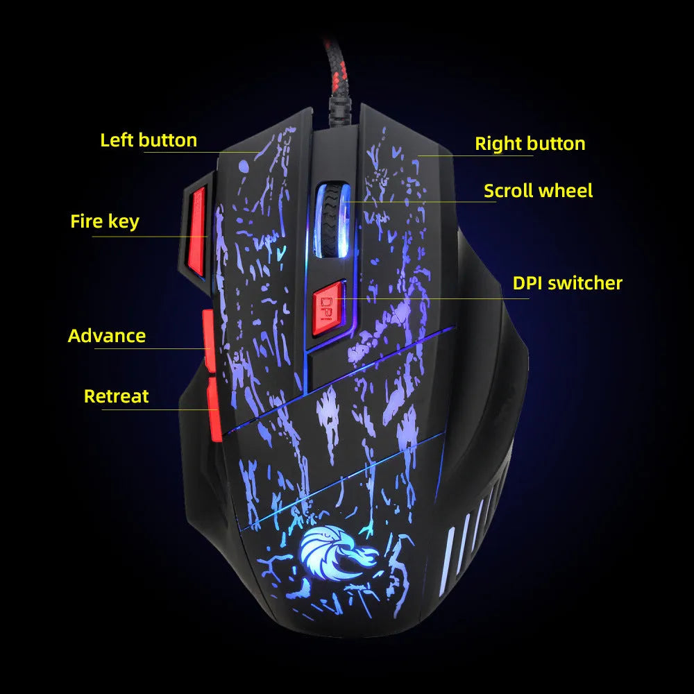 H300BK colour gaming mouse with RGB lighting and ergonomic shape on desktop