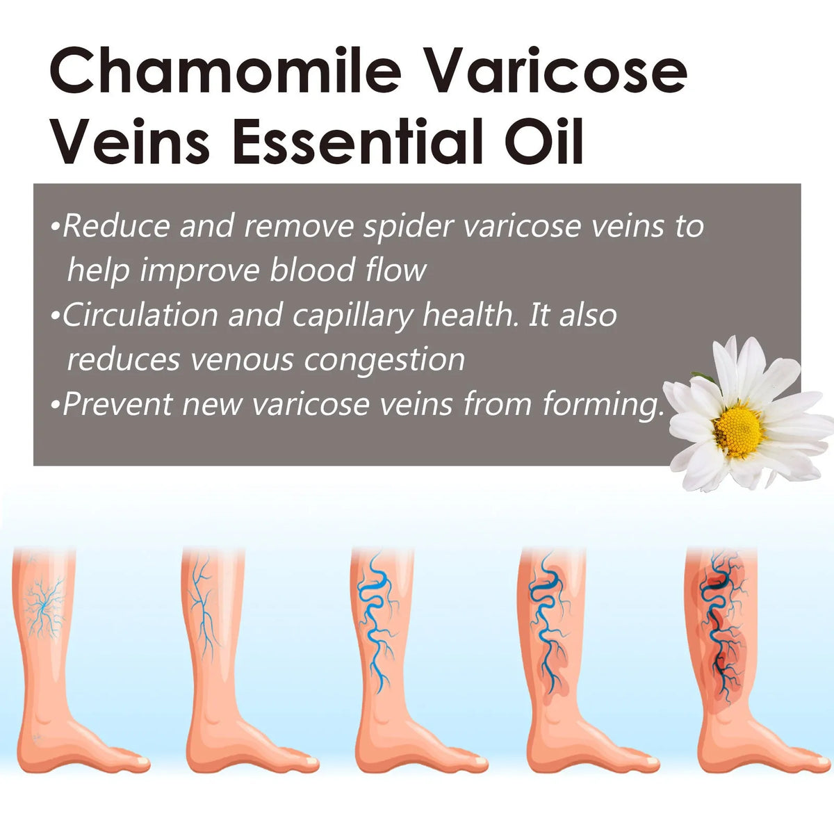 10ml bottle of chamomile essential oil for leg massage and skin care