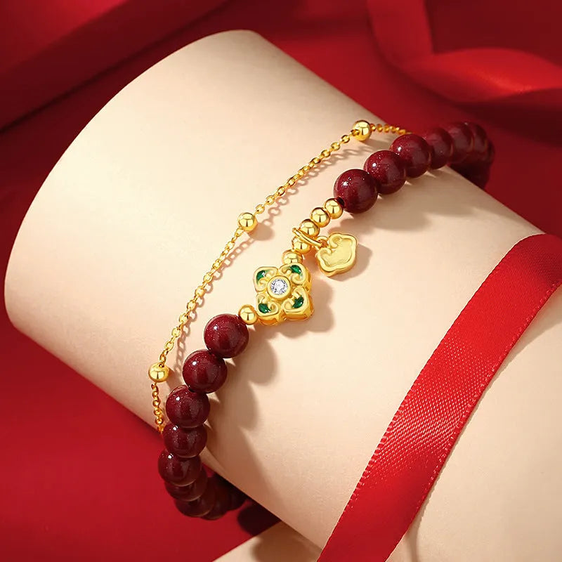 925 silver women's bracelet with geometric shape and cinnabar flower accent