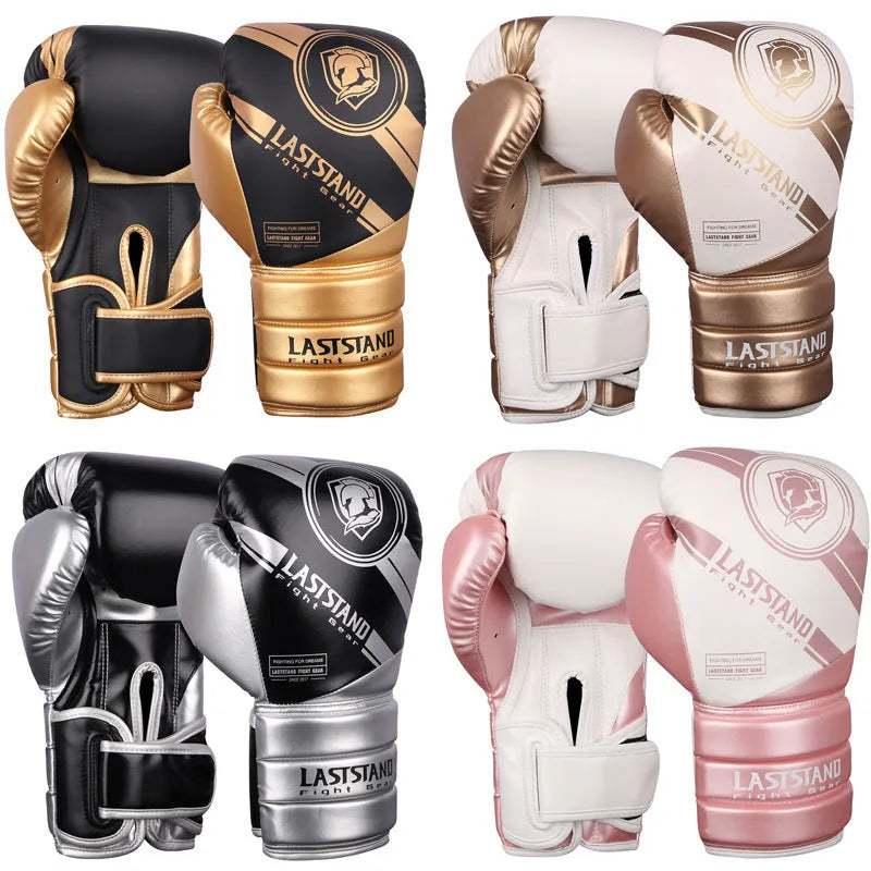 Pair of PU leather boxing gloves in vertical style for sanda training, available in multiple colours and weights