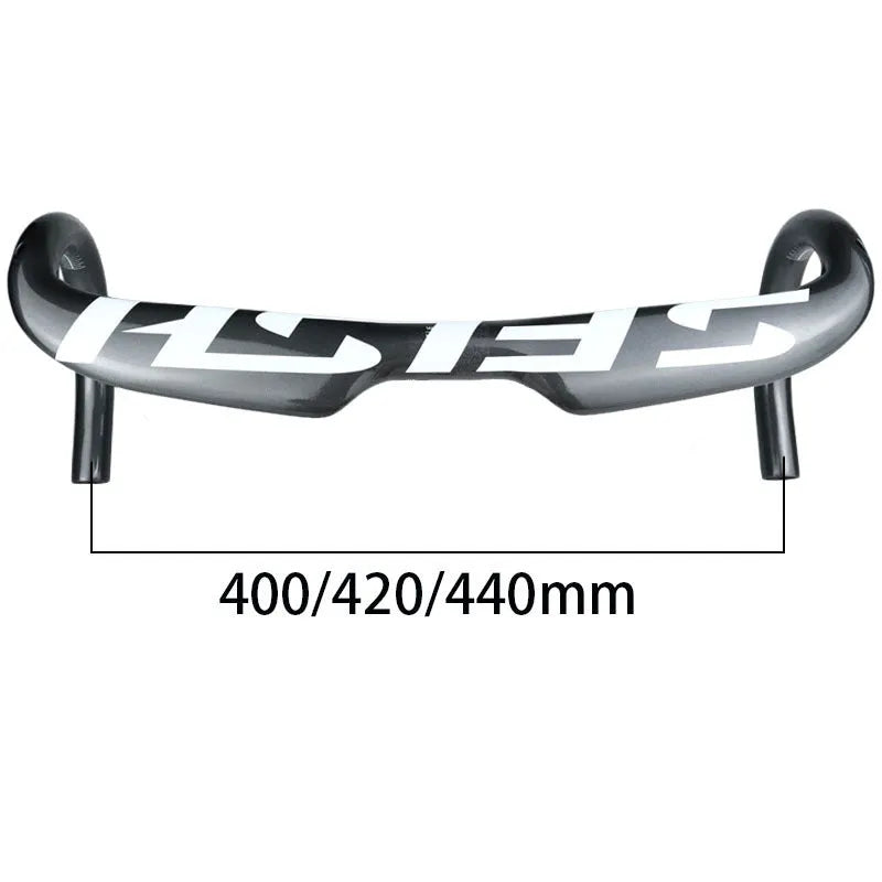 Carbon fibre road bicycle drop handlebar shown in a choice of colours and multiple width sizes.