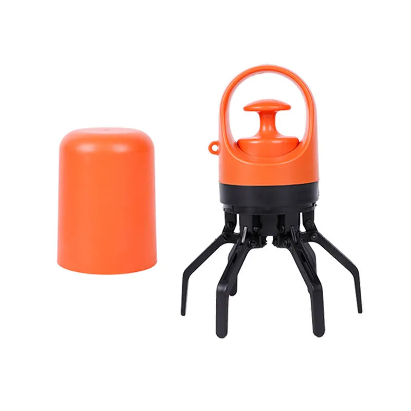 Blue outdoor claw pooper scooper for pet waste with integrated bag dispenser.