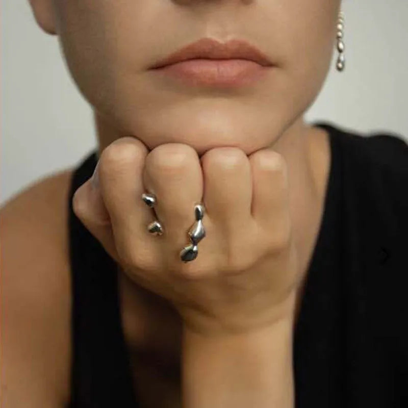 Brass opening ring with spherical design in gold or silver colour for women