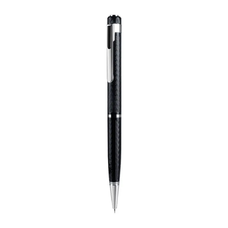 Black pen shaped audio recorder with zinc alloy construction and discreet design