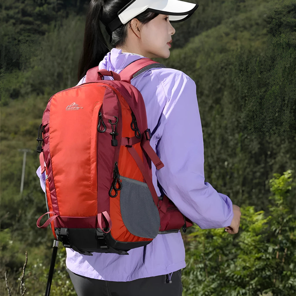 Men's lightweight outdoor casual hiking backpack in 20-35L with fruit pattern and swastika trend element