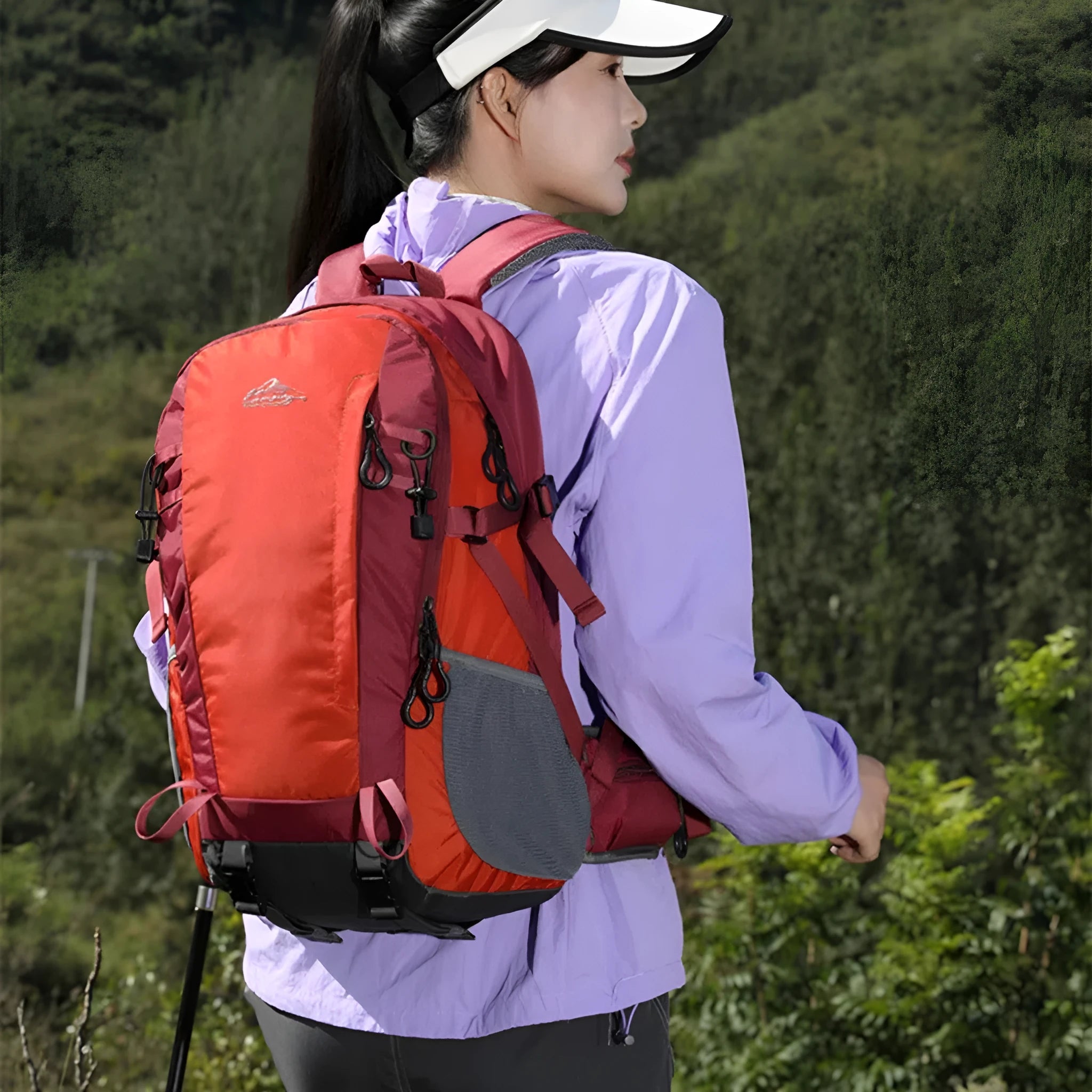 Men's lightweight outdoor casual hiking backpack in 20-35L with fruit pattern and swastika trend element