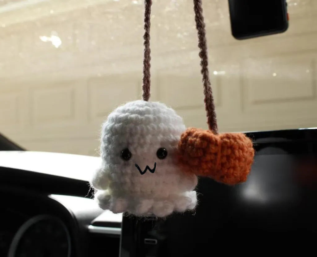Plush hand-woven automobile hanging ornament with cartoon design for car interior decoration