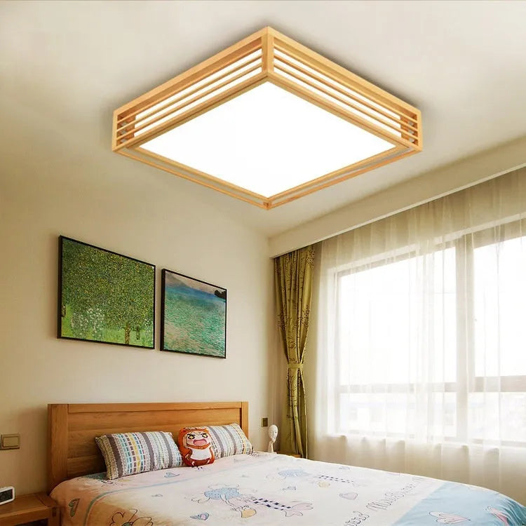 Solid wood ceiling lamp, Nordic wood art light, 35-65cm, 12-40W, 220V, remote dimming