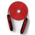 Red and grey skipping rope with 2.8m polyester rope, 16cm handles, and 4cm handle diameter.