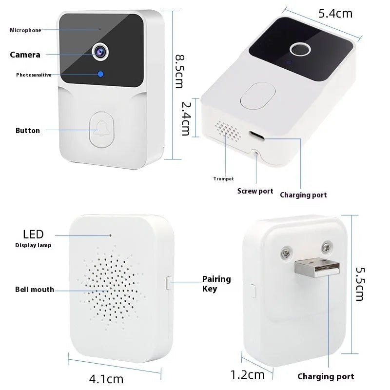 Intelligent visual doorbell with WiFi intercom and HD night vision capture, black colour, compact size