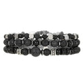 Hand-woven volcanic stone bracelet set of 3 with 18mm geometric beads in frosted finish, colours ZJ13132 and ZJ14266