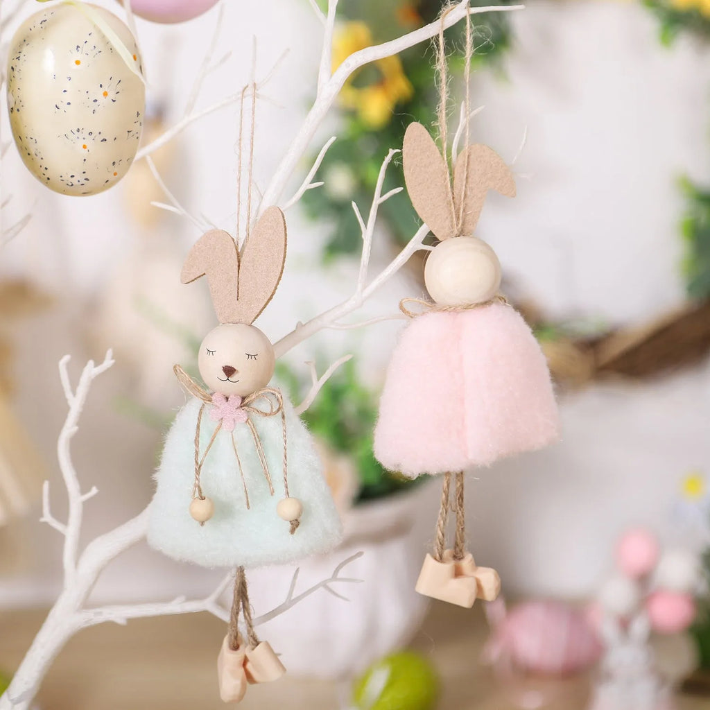 Easter cloth rabbit hanging decoration 18cm in four colour options on a white background