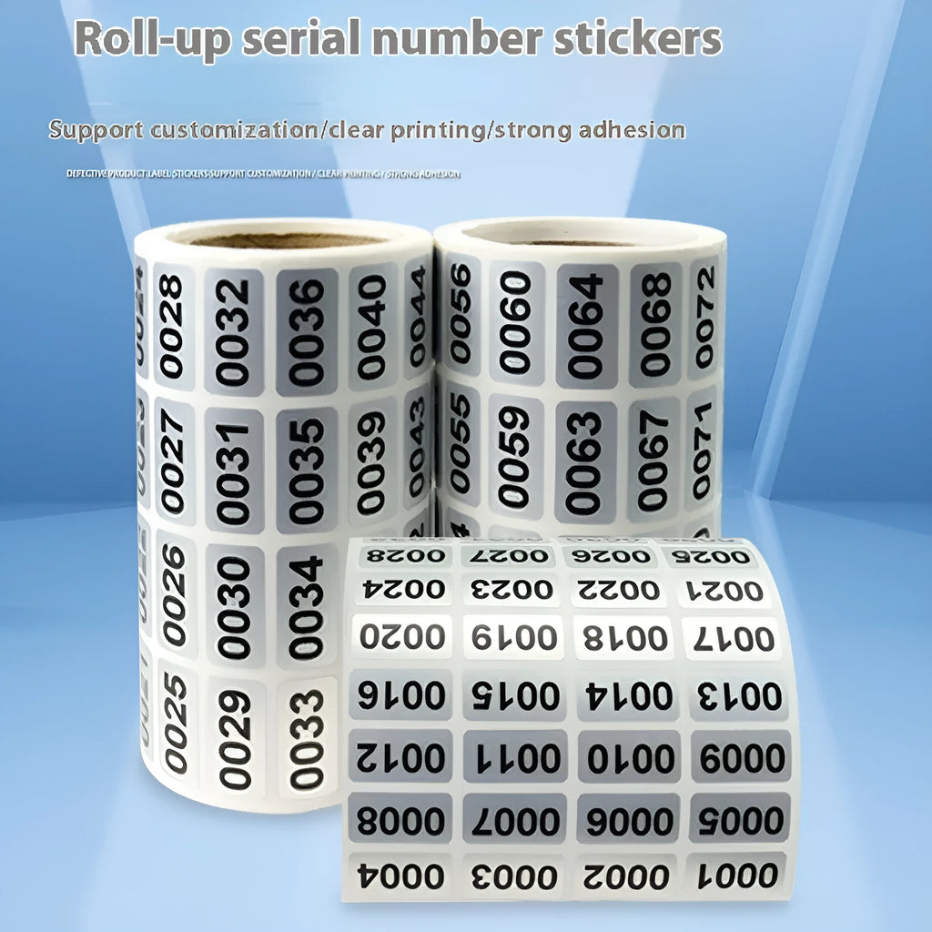 Matte silver digital label serial number sticker, 20x10mm self-adhesive thermal printing label on white base paper