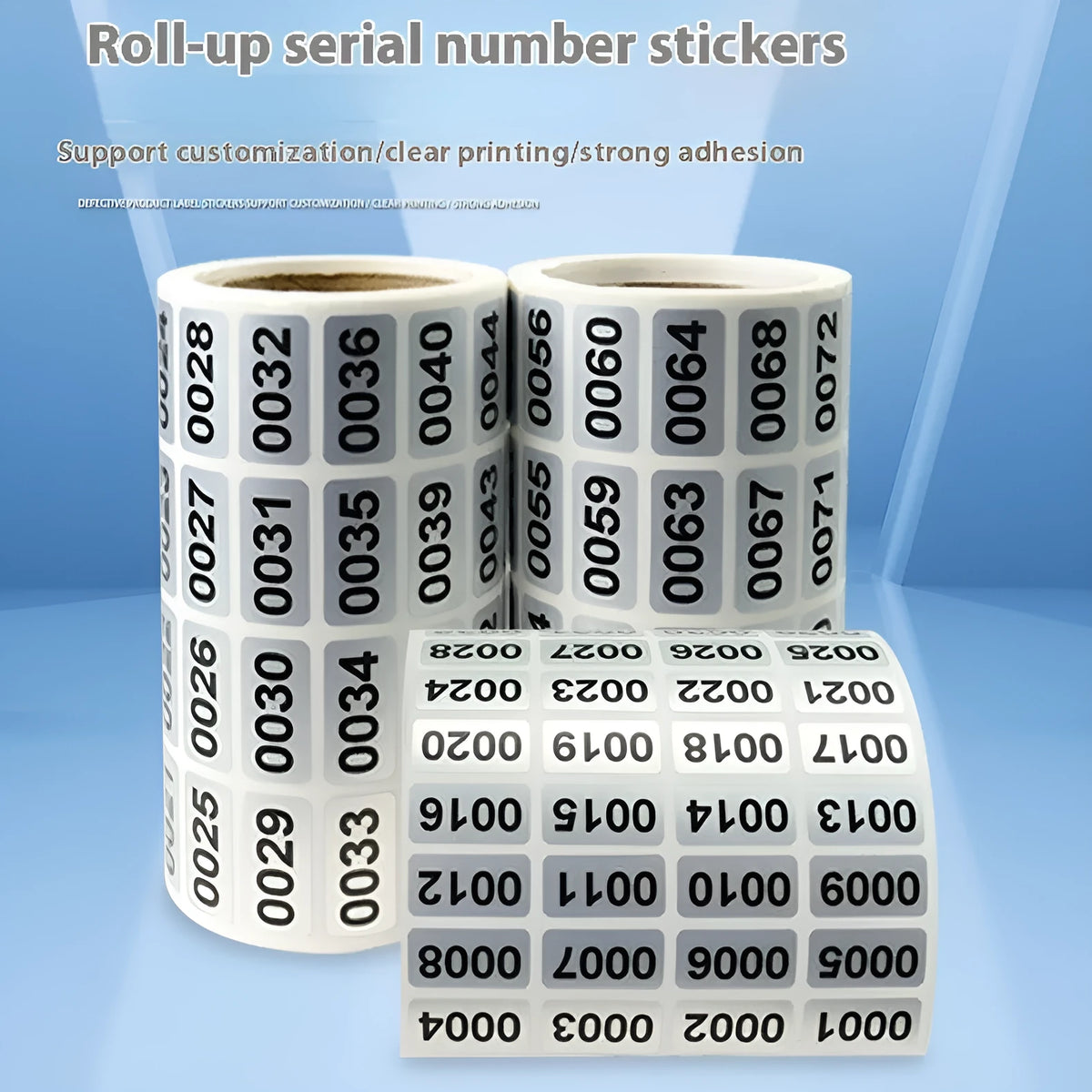 Matte silver digital label serial number sticker, 20x10mm self-adhesive thermal printing label on white base paper