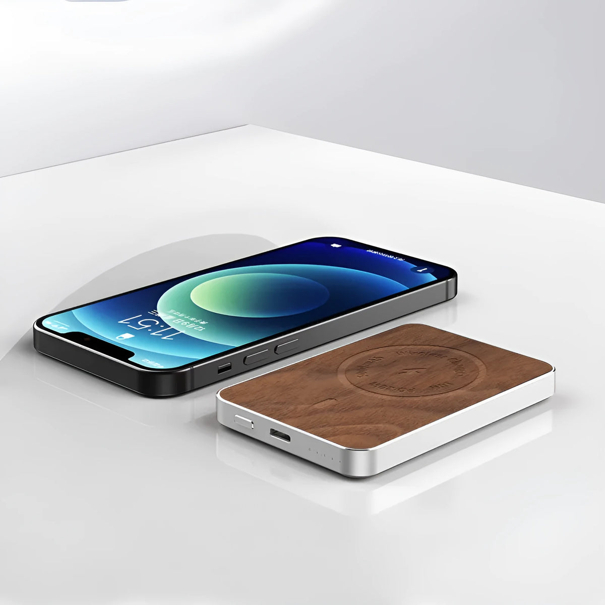 Khaki magnetic wireless charging bank with 5000mAh capacity and alloy shell