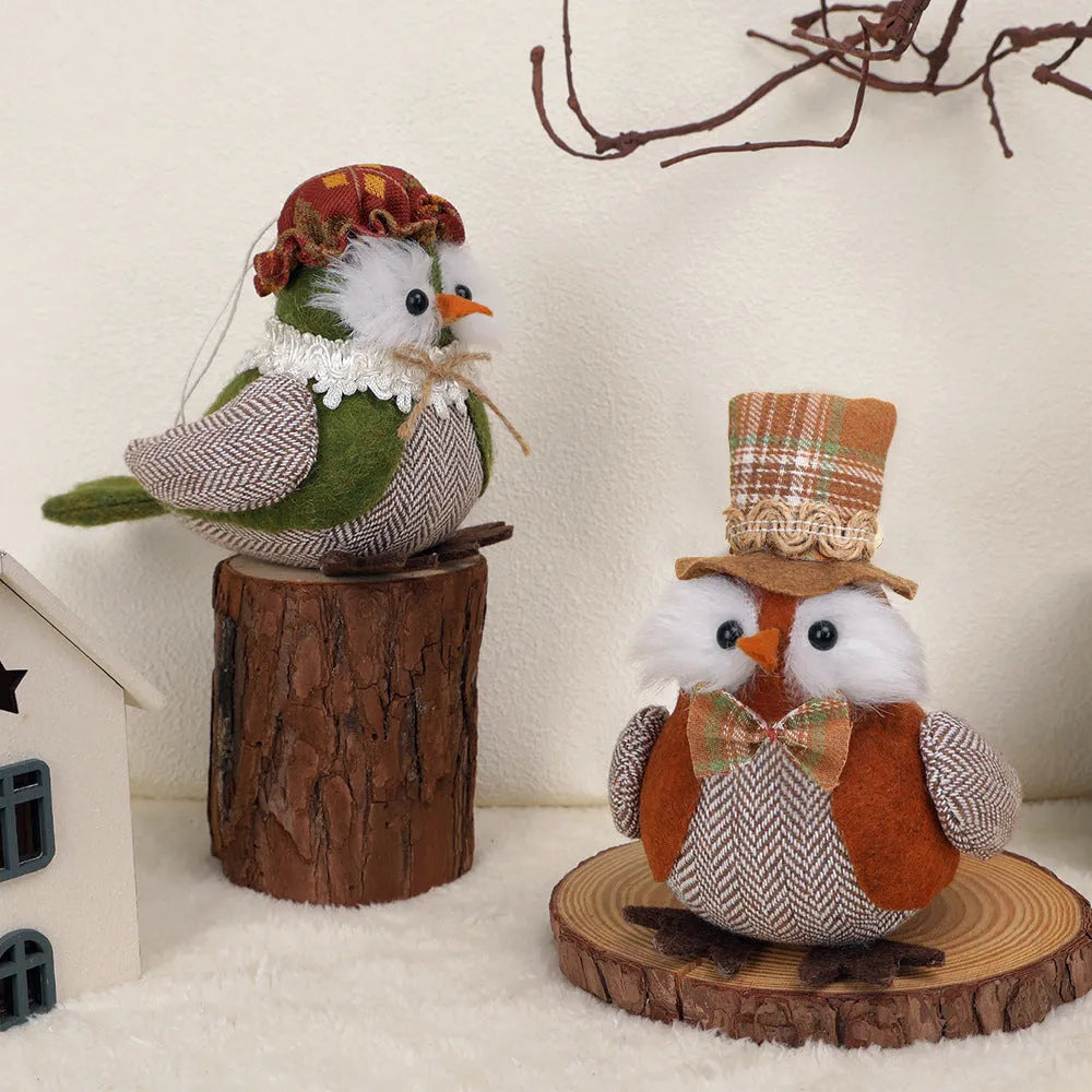 Orange and green harvest owl cloth pendant ornament for Thanksgiving window or desktop decor