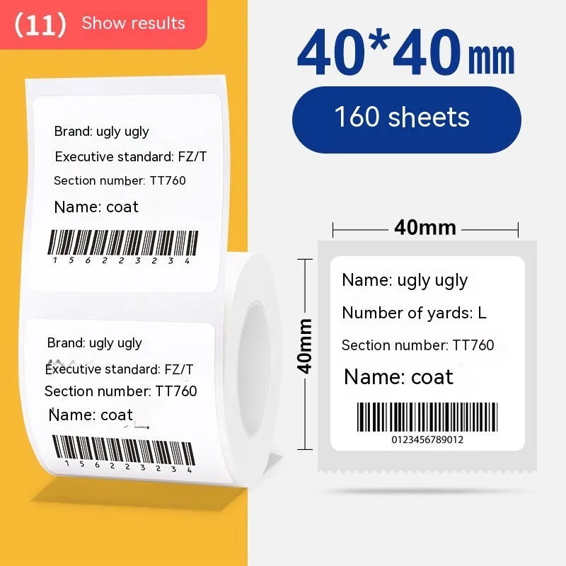 Roll of bright white 40x40mm thermal synthetic paper adhesive labels for retail pricing