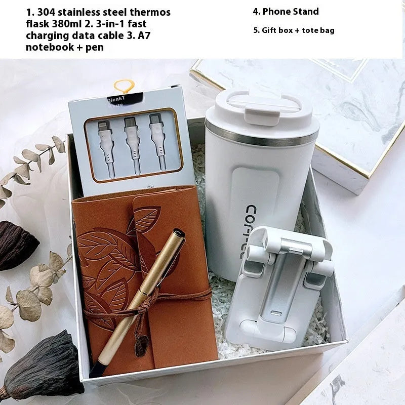 L Company metal business gift set with bracket, keychain, umbrella, cup, and data cable in modern simplicity style