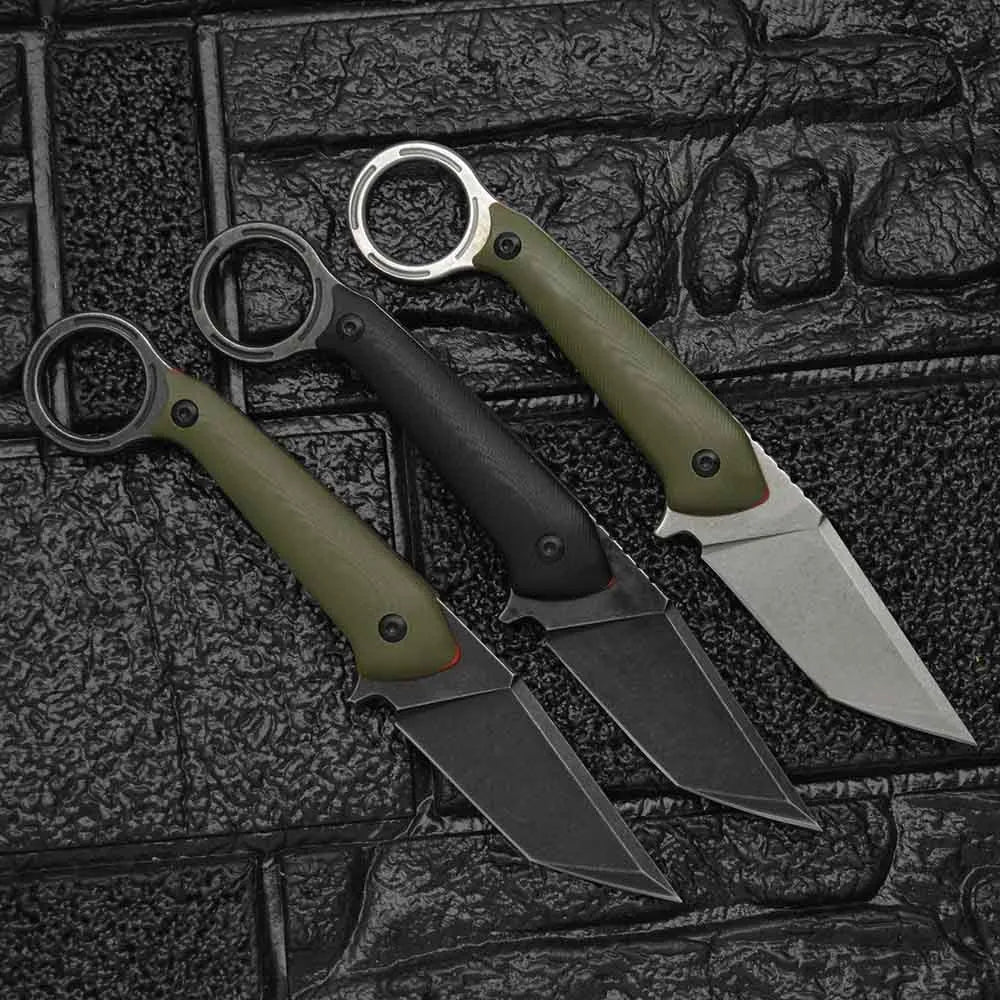 Outdoor field self-defence knife with DC53 steel blade, G10 handle, and K sheath