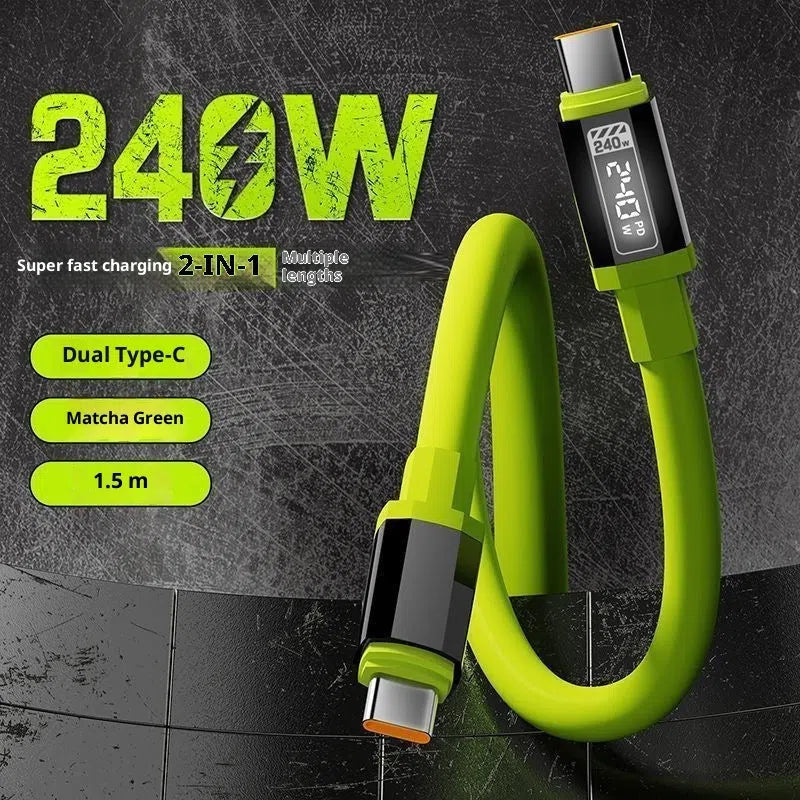 Blue braided 240W fast charging Type-C data cable for mobile phones and tablets, available in lengths from 0.3m to 2m.