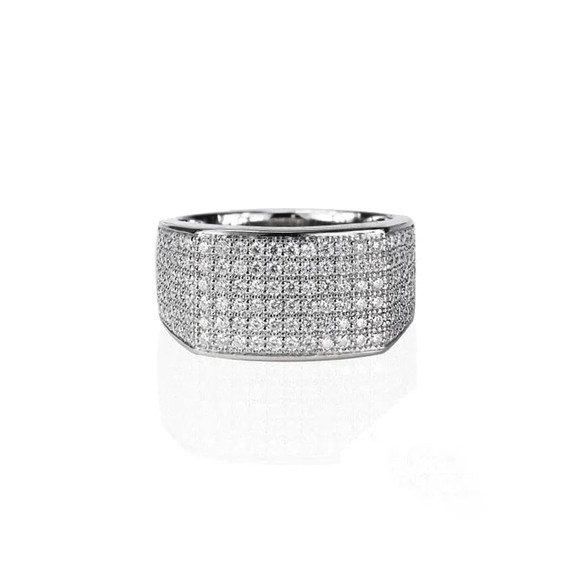 Micro-inlaid starry copper ring white gold colour with round zircon geometric unisex design