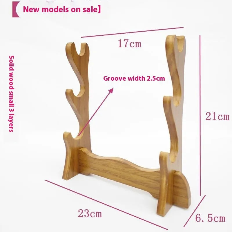 Chinese style handmade wooden bracket shelf in a natural finish, showing multi-layer design for wall display.