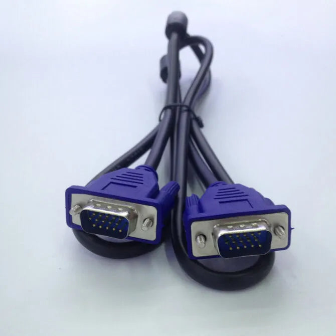 Black VGA cable with blue connector, 1.5 metres long for computer monitor and TV connections