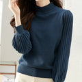 Slim fit half turtleneck shirt with sunken stripe pattern in core-spun yarn fabric
