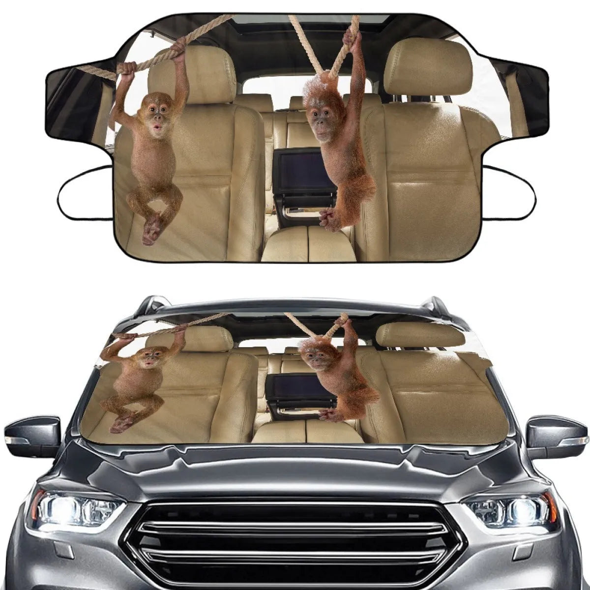 Car snow protection front gear made of aluminum film foam polyester fabric with lanyard installation system