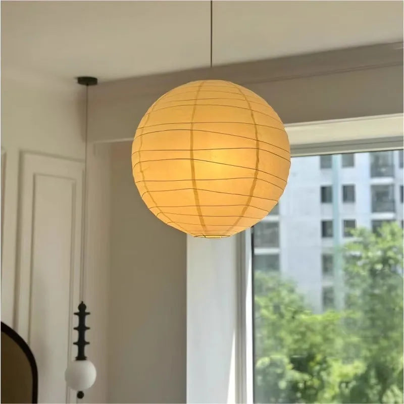 Japanese rice paper ball chandelier in three diameter sizes with three colour lighting options